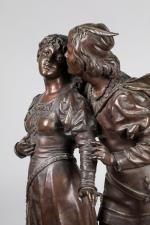 Eutrope BOURET (1833-1906). "La promenade galante". Bronze à patine médaille...