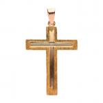 PENDENTIF croix en or jaune 750/°° ciselé. Travail français. 3.8...