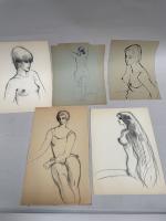 Jean-Albert CARLOTTI (1909-2003), ensemble de cinq DESSINS au crayon, fusain,...