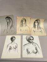 Jean-Albert CARLOTTI (1909-2003), ensemble de cinq DESSINS au crayon, fusain...