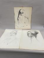 Jean-Albert CARLOTTI (1909-2003), ensemble de trois grands DESSINS au fusain...