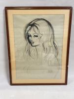 Jean-Albert CARLOTTI (1909-2003), "Portrait de jeune femme", encre et lavis....