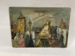 Jean-Albert CARLOTTI (1909-2003), "Procession religieuse", Huile sur carton non signée....