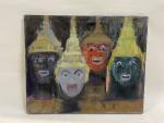 Jean-Albert CARLOTTI (1909-2003), "Masques thaïlandais", Huile sur toile Signée en...