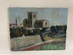 Jean-Albert CARLOTTI (1909-2003), "Vue d'église", Huile sur toile Signée en...