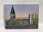 Jean-Albert CARLOTTI (1909-2003), "Vue d'église", Huile sur toile non signée....