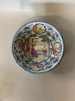 Coupe sur petit talon en porcelaine à décor en bleu...