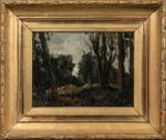 Eugène BROUILLARD (1870-1950). 
Paysage de sous-bois, 1896. 
Huile sur carton.
Signé...