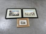 Trois GRAVURES: "Vue de port", "Vue de Malte", Vue de...