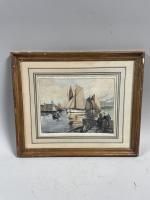 Henri BARNOIN (1882-1940). "Port Breton". GRAVURE Signée en bas à...