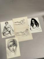 Jean-Albert CARLOTTI (1909-2003), ensemble de cinq DESSINS au crayon, fusain...