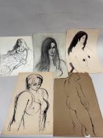 Jean-Albert CARLOTTI (1909-2003), ensemble de cinq DESSINS au crayon, fusain...