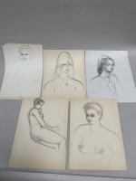 Jean-Albert CARLOTTI (1909-2003), ensemble de cinq DESSINS au crayon, fusain...