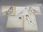 Jean-Albert CARLOTTI (1909-2003), ensemble de cinq DESSINS au crayon, fusain...