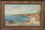 Jacques MARTIN (1844-1919).
Rochers en bord de mer.
Huile sur carton.
Signé en...