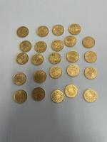 24 PIECES de 20 Francs or Suisse. Usures. 
Lots vendus...