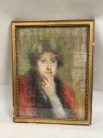 ECOLE du XXème siècle. "Femme pensive". Pastel. 62 x 46...