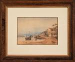 Vincent COURDOUAN (1810-1893).
Paysage maritime animé, 1837.
Aquarelle et gouache sur papier.
Signé...