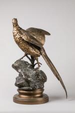 Alfred Dubucand (1828-1894)
« Faisan et lézard »
Groupe en bronze à...