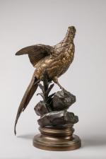 Alfred Dubucand (1828-1894)
« Faisan et lézard »
Groupe en bronze à...