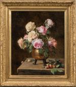 Paul Claude JANCE (1840-1915). 
Roses dans un vase sur une...