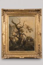 Rudolf KOLLER (1828-1905). 
Deux personnages près d'un vieil arbre, 1851.
Huile...