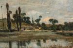 Adolphe APPIAN (1818-1898). 
Arbres au bord de l'eau. 
Huile sur...