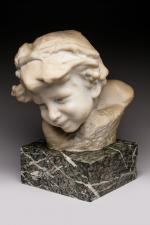 Jacques-Louis Villeneuve (1868-1933
« Bacchus enfant »
Buste en marbre blanc sur...