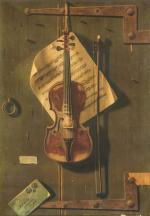 D'après William Michael HARNETT (1848 - 1892).
Le vieux violon.
Reproduction chromolithographique...