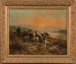 Théodore LEVIGNE (1848-1912).
Berger et ses moutons au couchant. 
Huile sur...