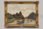 Jules RIDET (1847-1918). 
Bord de rivière. 
Huile sur toile.
Signé en...