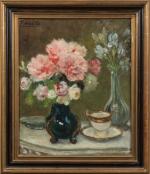 Jacques MARTIN (1844-1919). 
Nature morte au bouquet de pivoines.
Huile sur...