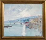 Joseph MEISSONIER (1864-1943). 
Vue d'un petit port en bord de...