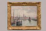 René HANIN (1871-1943).
Le port de Dunkerque, 1929.
Huile sur toile.
Signé en...