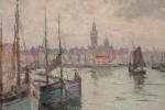 René HANIN (1871-1943).
Le port de Dunkerque, 1929.
Huile sur toile.
Signé en...