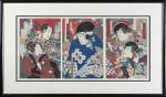 Triptyque de format oban chikanobu, figurant des acteurs. Dim : 34...