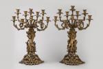 Paire de CANDELABRES en bronze doré à dix lumières, à...