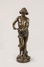 Jean-Louis GREGOIRE (1840-1890). L'oiseleur. Sujet en bronze à patine brune,...