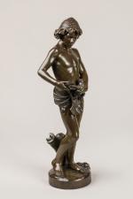 Jean-Louis GREGOIRE (1840-1890). L'oiseleur. Sujet en bronze à patine brune,...