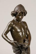 Jean-Louis GREGOIRE (1840-1890). L'oiseleur. Sujet en bronze à patine brune,...