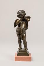 HUZEL (XIXème-XXème siècle). Putti. Sujet en bronze à patine brune...