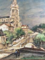 Éric MENESTIER (XIXème siècle). 
Vue d'une église
Aquarelle et gouache sur...