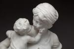 Mathurin Moreau (1822-1912), « Paysanne et son enfant ». Important marbre. Signé....