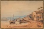 Vincent COURDOUAN (1810-1893).
Paysage maritime animé, 1837.
Aquarelle et gouache sur papier.
Signé...