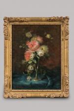 André PERRACHON (1827-1909). 
Bouquet de roses.
Huile sur toile.
Signé en bas...