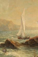 Leberecht LORTET (1828-1901). 
Voiliers en bord de mer. 
Huile sur...