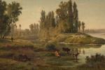 Claude Antoine PONTHUS-CINIER (1812-1885).
Vaches et chèvre près d'une rivière.
Huile sur...