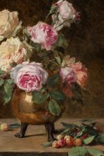 Paul Claude JANCE (1840-1915). 
Roses dans un vase sur une...