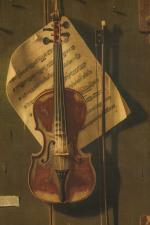 D'après William Michael HARNETT (1848 - 1892).
Le vieux violon.
Reproduction chromolithographique...