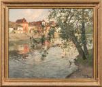 Frits THAULOW (1847-1906).
Le pont de Bretenoux en Quercy.
Huile sur toile....